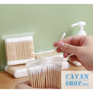 Tăm bông 100 cây ngoáy tai bằng que gỗ, đa năng, tăm bông 2 đầu, tăm bông vệ sinh dùng một lần - GD801-TB100