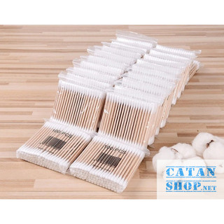 Tăm bông 100 cây ngoáy tai bằng que gỗ, đa năng, tăm bông 2 đầu, tăm bông vệ sinh dùng một lần - GD801-TB100