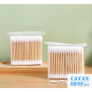 Tăm bông 100 cây ngoáy tai bằng que gỗ, đa năng, tăm bông 2 đầu, tăm bông vệ sinh dùng một lần - GD801-TB100