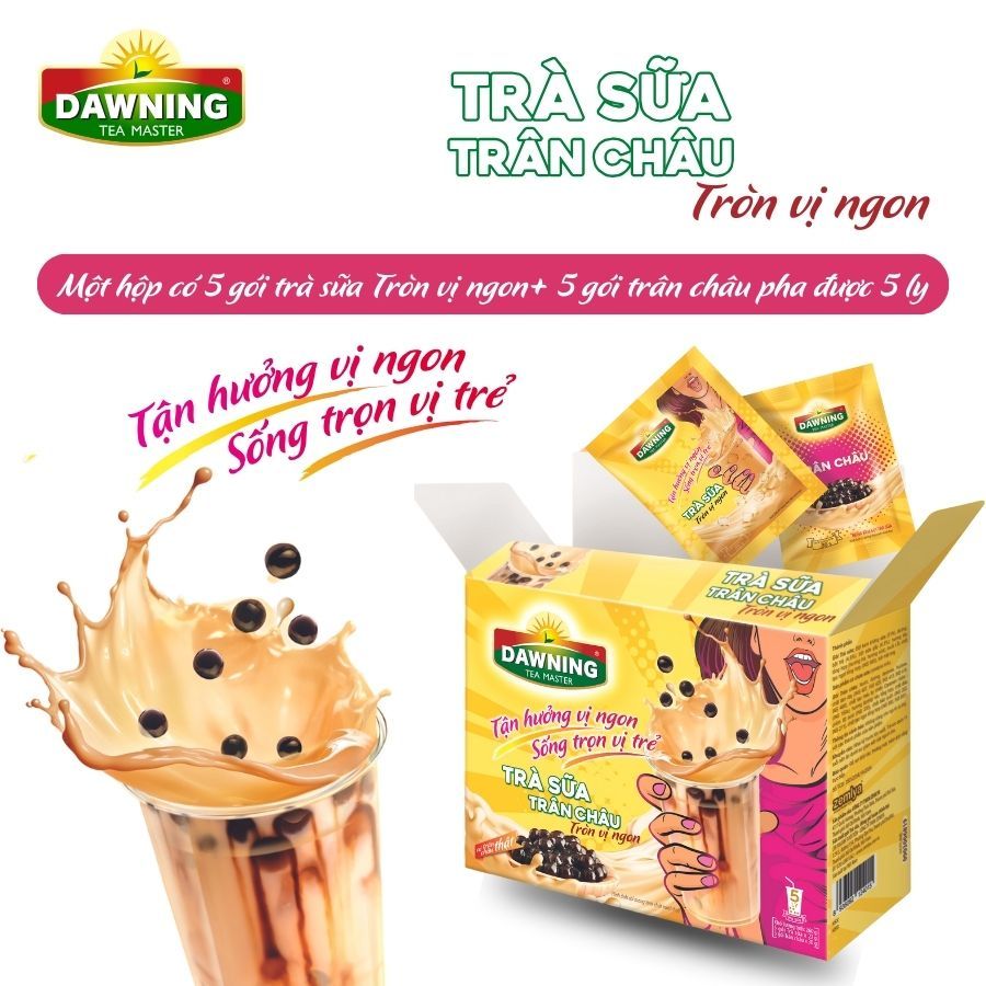 Ảnh Combo 5 Hộp Trà sữa trân châu DAWNING Tròn vị ngon, thơm trà, tan đá vẫn ngon đậm đà 260g/hộp 4