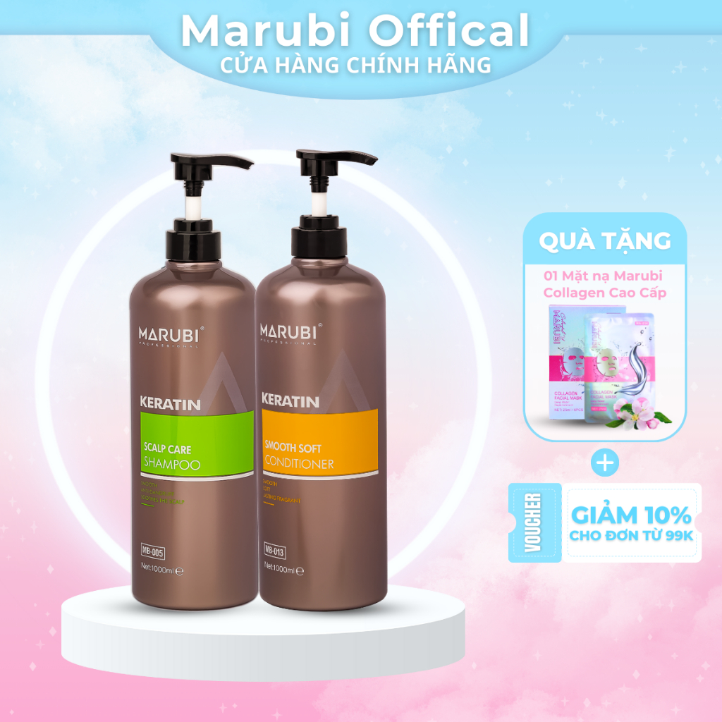 Cặp Gội Xả Marubi Keratin 1000ml siêu mềm mượt hương thơm nước hoa