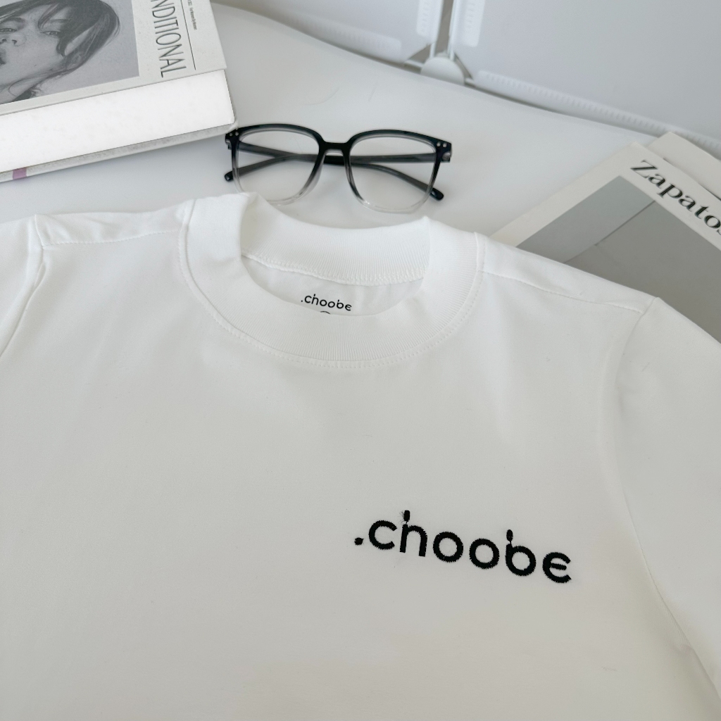 Ảnh Áo phông baby tee Choobe nữ thun cộc tay cổ cao basic trơn thêu chữ chất vải cotton co giãn thoáng mát A98 4