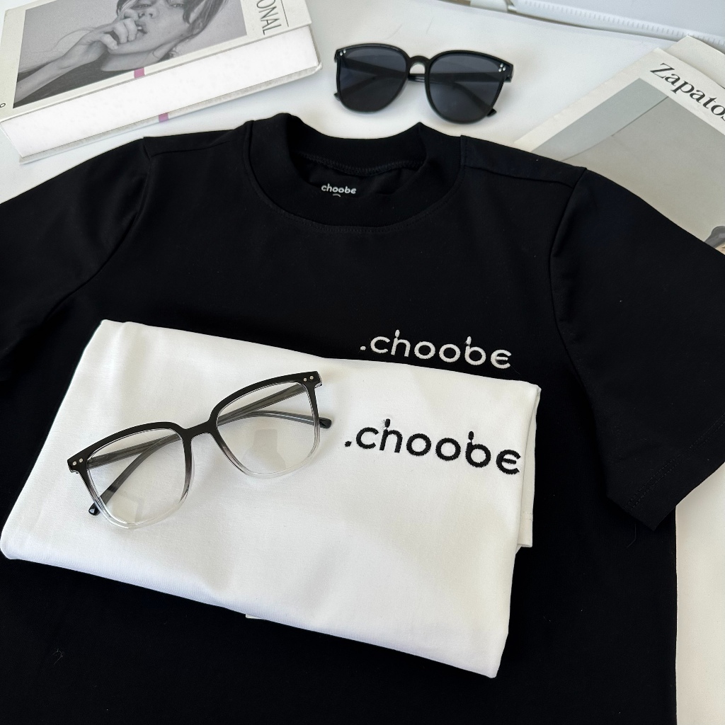 Ảnh Áo phông baby tee Choobe nữ thun cộc tay cổ cao basic trơn thêu chữ chất vải cotton co giãn thoáng mát A98 1