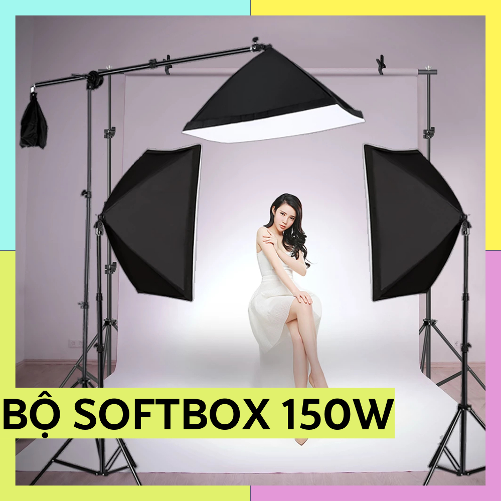 Bộ đèn 150w - Softbox 50x70cm, chân đèn 2m