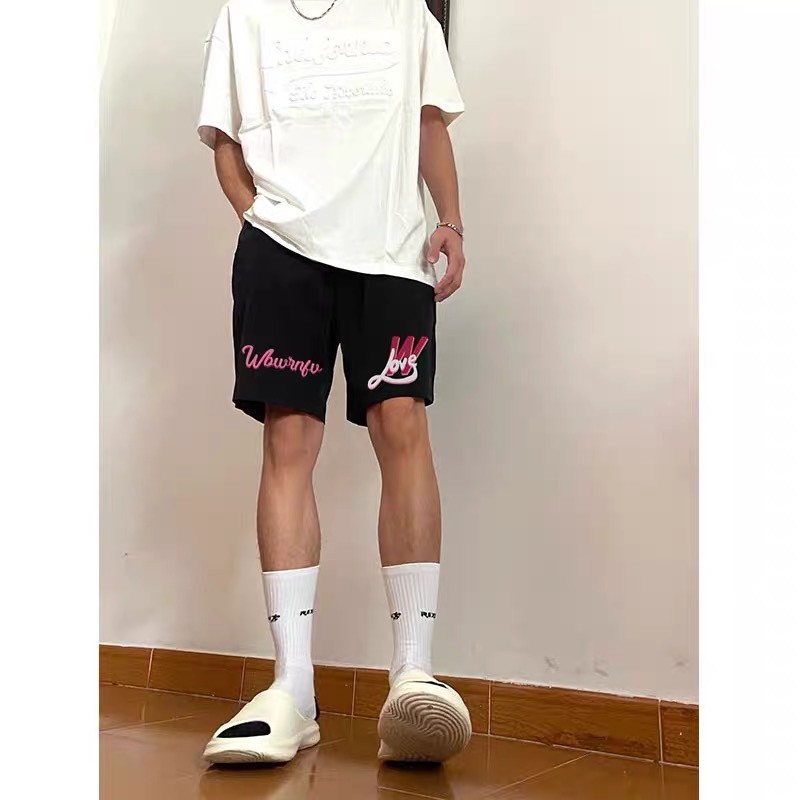 Quần Nỉ Ngố Nam Họa Tiết Chữ Hồng Wlove Jayzey Short Thun Đùi Dày Dặn Có Túi Kết Hợp Dây Rút