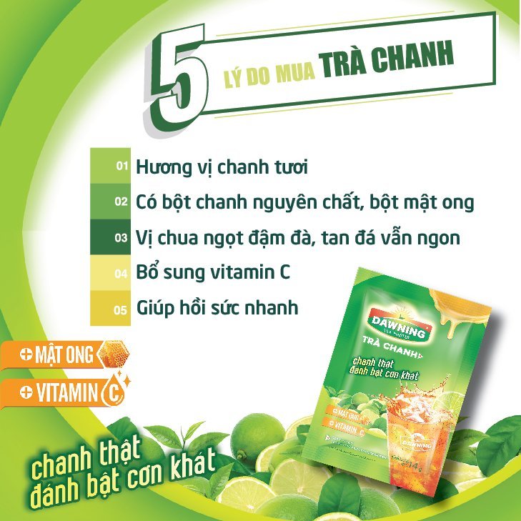 Ảnh Combo 5 hộp Trà chanh hòa tan DAWNING từ bột chanh nguyên chất và mật ong 280g/hộp (hộp 20 gói) 4