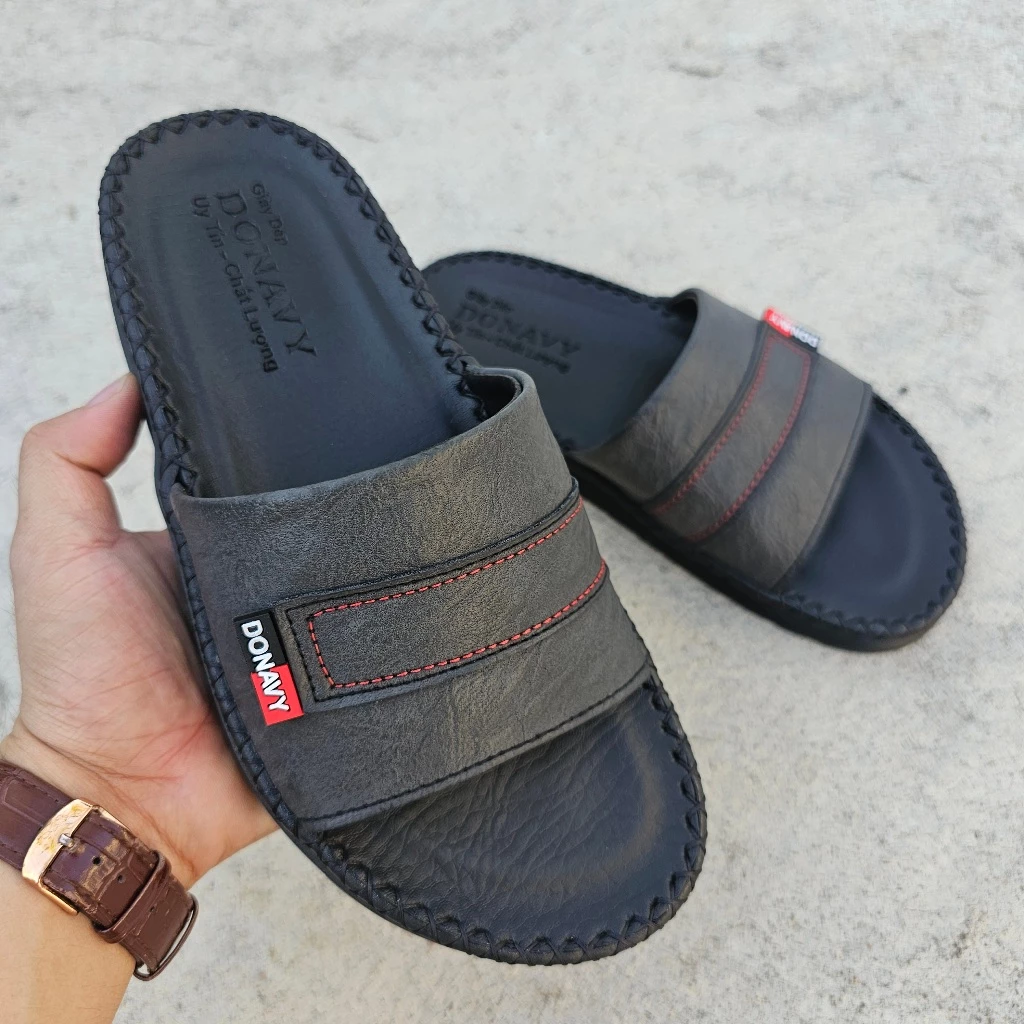 Dép quai ngang nam da DONAVY D.3CN+ZIP