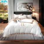 Bộ chăn ga phi lụa Alva cao cấp siêu mềm mịn (4 món có mền), họa tiết thêu chữ H tinh tế, đơn sắc sang trọng, thoáng mát — ảnh 4