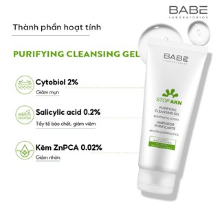 [FBS] Gel rửa mặt BABE cho da dầu mụn Stop Akn Purifying Cleansing gel 100ml/200ml (2)