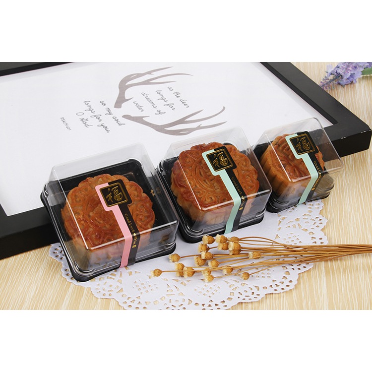 [10->50cái] Hộp vuông đế đen XY80S vừa bánh 100-125g/ Hộp đựng bánh trung thu, xôi, rau câu