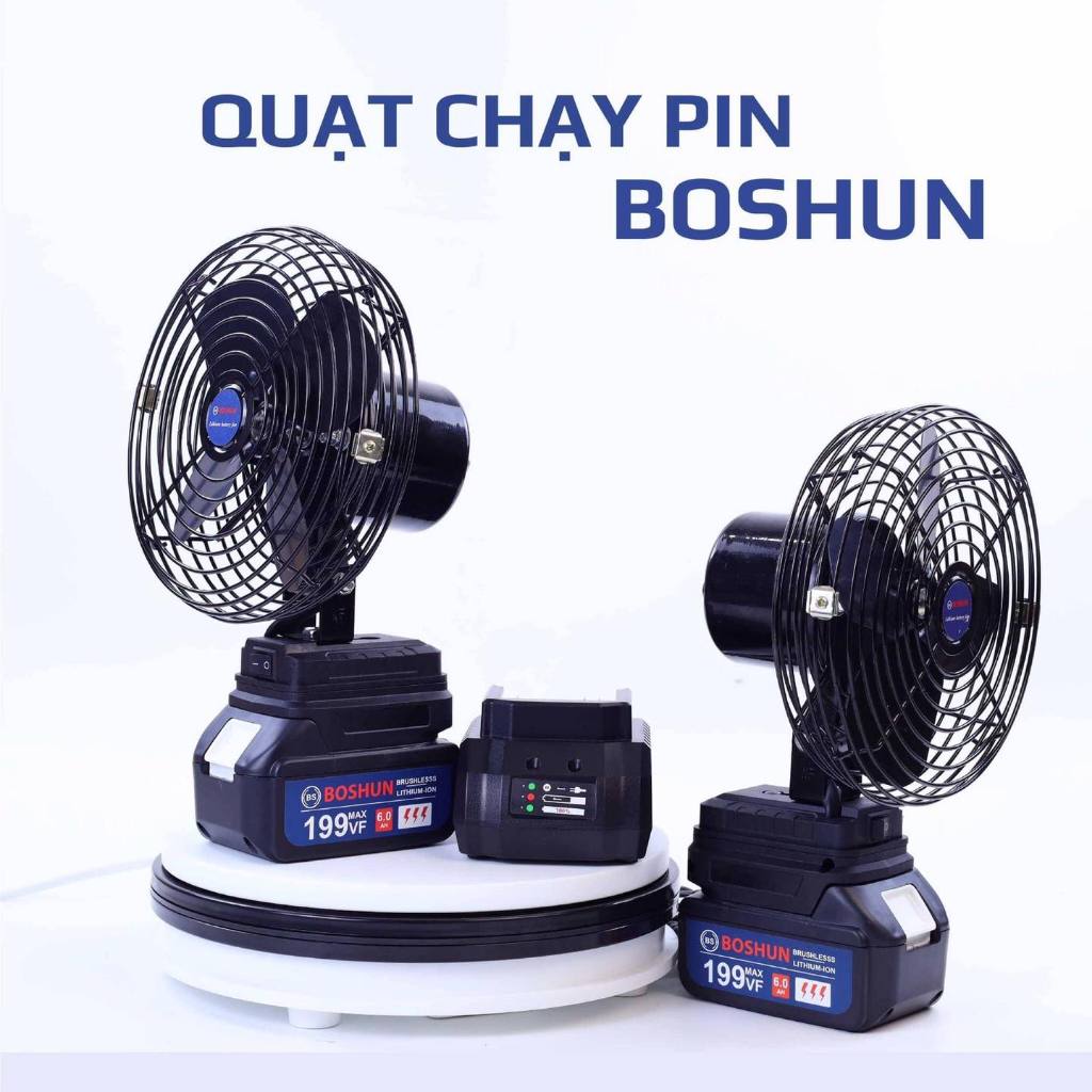 [Chính Hãng] Quạt 8inch Boshun 2 Tốc Độ, Chân Pin Phổ Thông 4Cm