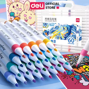Bút Sơn Acrylic Marker Deli Ngòi Chóp Nhọn - 12/24/36/48/60 CAO CẤP MÀU SẮC TƯƠI SÁNG TÔ VẼ MỌI CHẤT LIỆU DIY