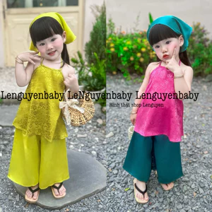Quần áo cho bé gái (7-20kg) áo Yếm vải Gấm, quần dài vải Lụa cho bé gái