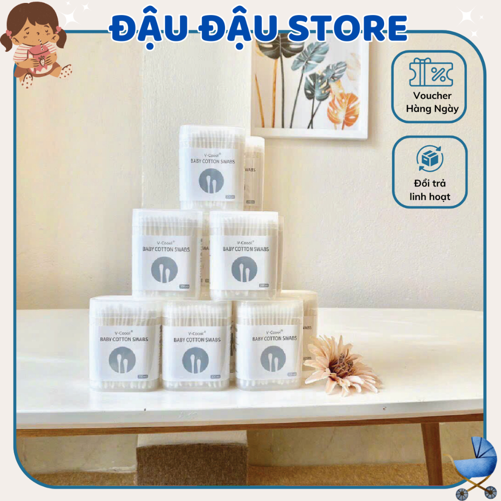 Tăm Bông V - Cool Kháng Khuẩn Thiết Kế 2 Đầu Thông Minh An Toàn Cho Bé Sơ Sinh Đậu Đậu Store
