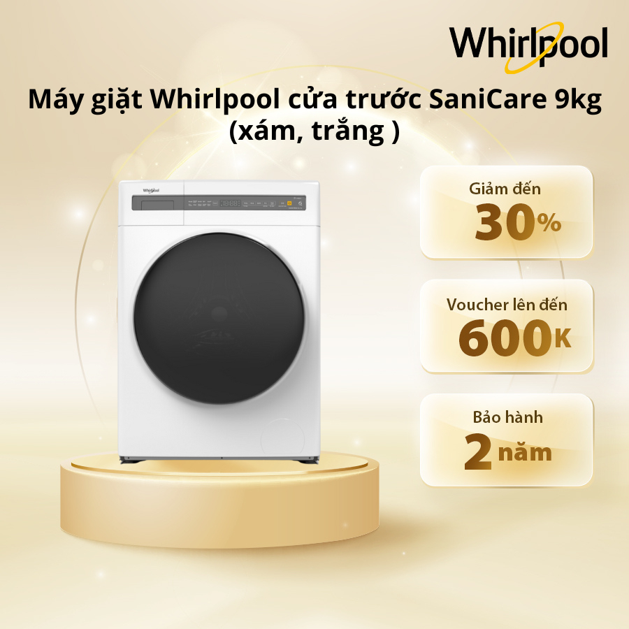 Ảnh Máy giặt Whirlpool cửa trước SaniCare 9kg FWEB9002 2 màu xám trắng - Bảo Hành 2 Năm 1