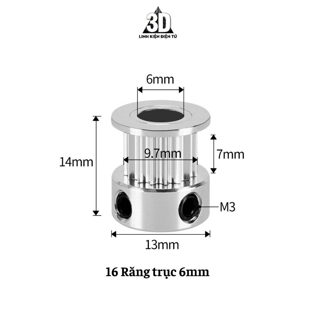 Puly - Bánh răng GT2 bản 6mm 16 răng, 20 răng dành cho máy in 3D, CNC ...