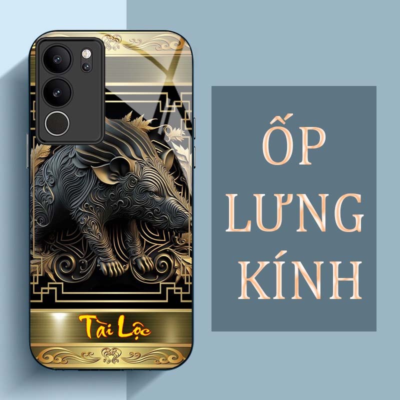 Ốp Lưng VIVO V29 5G, V29 PRO 5G Mặt Lưng Kính Cường Lực In Hình 12 con giáp Tài Lộc