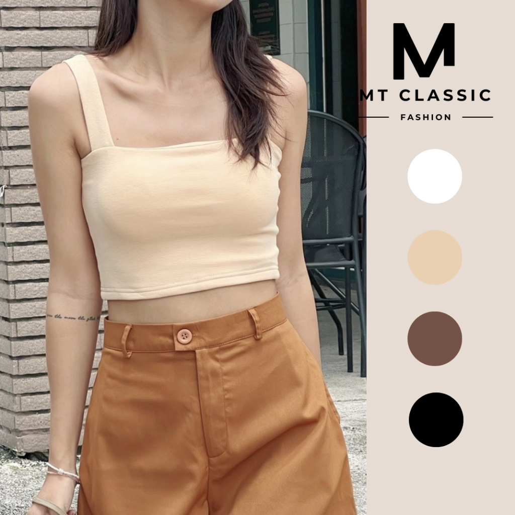 (Hỏa tốc HCM) Áo hai dây có mút ngực, áo croptop thun cotton co giãn 4 chiều mềm mát, bản dây áo 3cm - MT CLASSIC