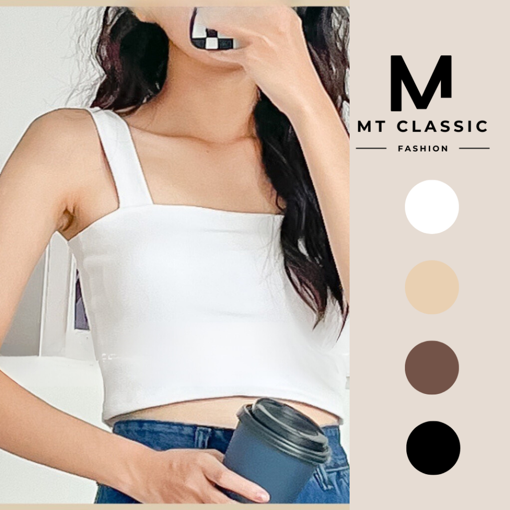 (Hỏa tốc HCM) Áo hai dây có mút ngực, áo croptop thun cotton co giãn 4 chiều mềm mát, bản dây áo 3cm - MT CLASSIC