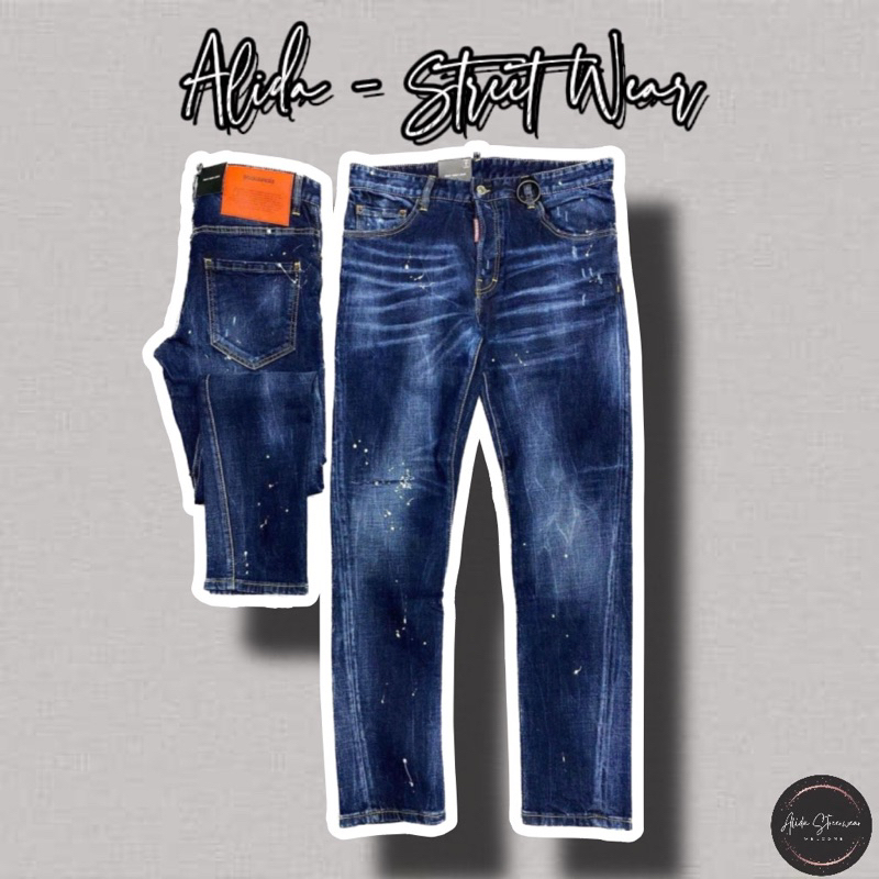 ⚡️[Hight Quality] Quần Jeans Dsq2 Xanh Trơn Rách Gối Họa Tiết Vảy Sơn Đơn Giản Sang Trọng - Hàng Loại Chất Liệu Cao Cấp
