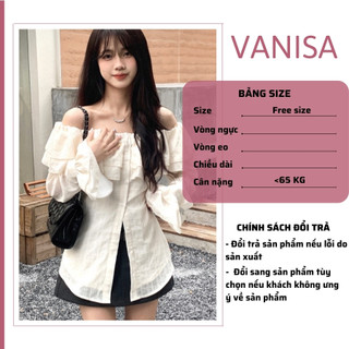 Áo trễ vai tay dài bẹt kiểu ôm bồng xẻ tà chất voan xốp trắng xinh VANISA CT047