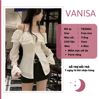 Áo trễ vai tay dài bẹt kiểu ôm bồng xẻ tà chất voan xốp trắng xinh VANISA CT047