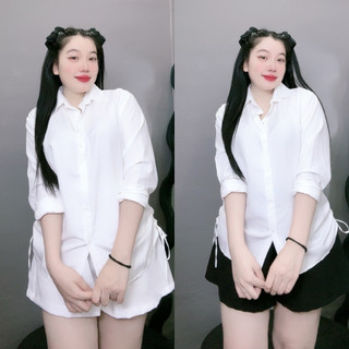Áo sơ mi bigsize nữ tay dài rút dây hai bên form rộng vải lụa chéo mềm mát sành điệu AT4