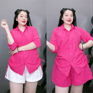 Áo sơ mi bigsize nữ tay dài rút dây hai bên form rộng vải lụa chéo mềm mát sành điệu AT4