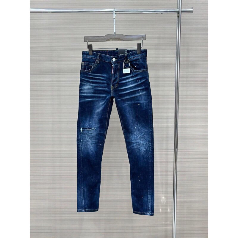 ⚡️[Hight Quality] Quần Jeans Dsq2 Xanh Trơn Rách Gối Họa Tiết Vảy Sơn Đơn Giản Sang Trọng - Hàng Loại Chất Liệu Cao Cấp