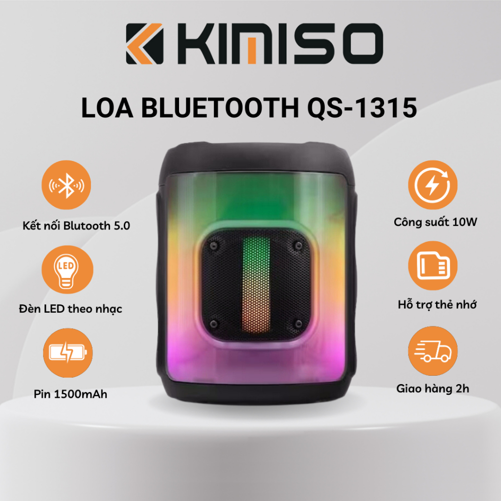 Loa Bluetooth mini để bàn KIMISO QS-1315, 1500mAh hiệu ứng đèn Led nháy ...