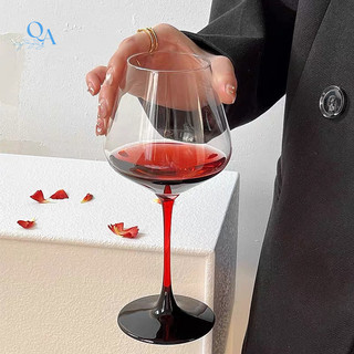 Ly Vang Thuỷ Tinh Pha Lê Cao Cấp|Ly Vang Sâm Panh | Ly Vang Chân Đỏ 450ml|Ly Uống Vang Đỏ Wine Glass