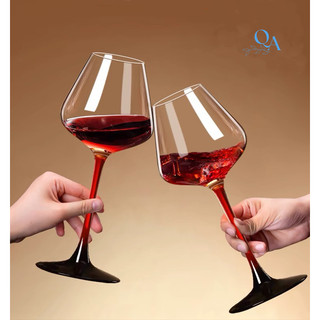 Ly Vang Thuỷ Tinh Pha Lê Cao Cấp|Ly Vang Sâm Panh | Ly Vang Chân Đỏ 450ml|Ly Uống Vang Đỏ Wine Glass