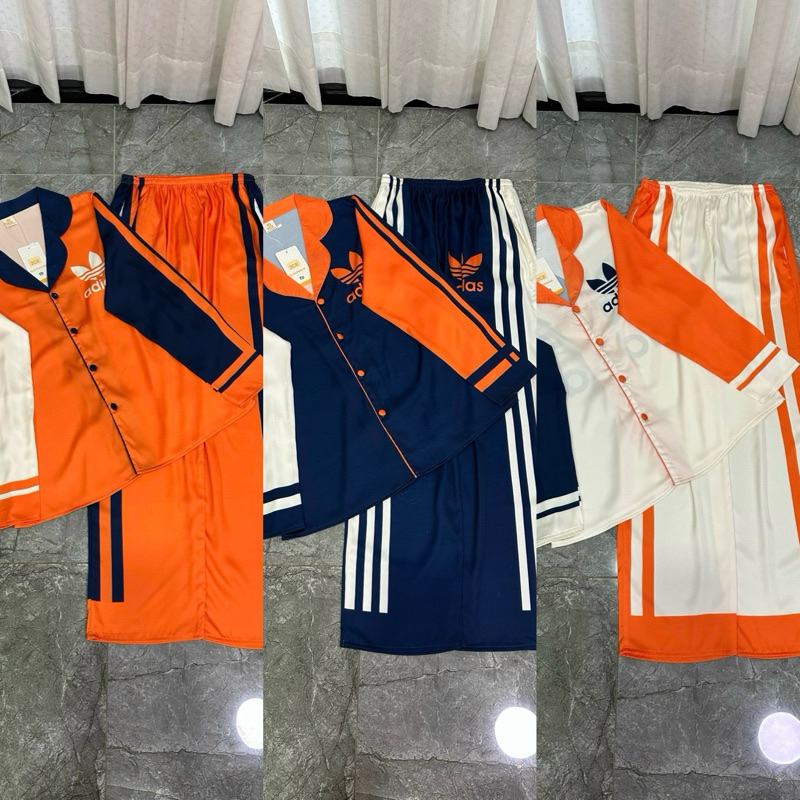 [2CE- 42-60kg] Bộ pyjama Das Xanh - Cam - Kem nút bọc vải | Shopee Việt Nam