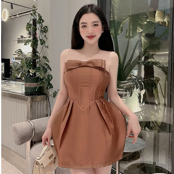Đầm Cup Ngực Đính Nơ Bánh Bèo Sang Chảnh, Đầm Dự Tiệc Công Chúa Dáng Bồng Dễ Thương