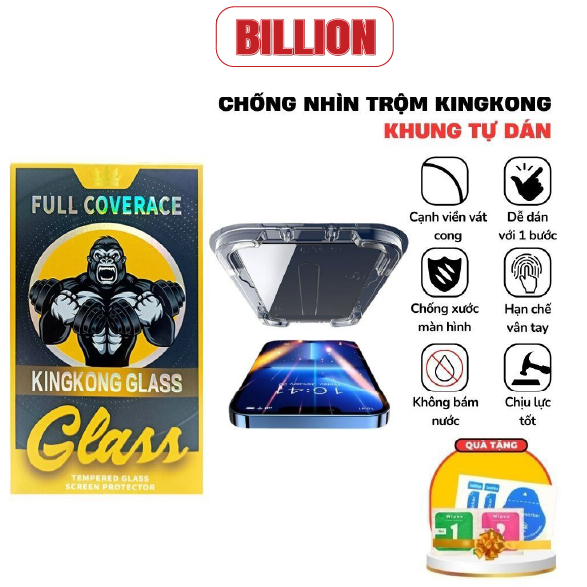 Cường Lực Kingkong Chống Nhìn Trộm Có Khung Tự Dán Cho Iphone 11 12 13