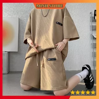 Bộ Quần Áo Nam Mùa Hè Xốp Vân Nổi Họa Tiết LOGO Cao Su Trẻ Trung, Bộ Cổ Tròn Cộc Tay Nam Hàng Cao Cấp BO21 - MINHSTORE66