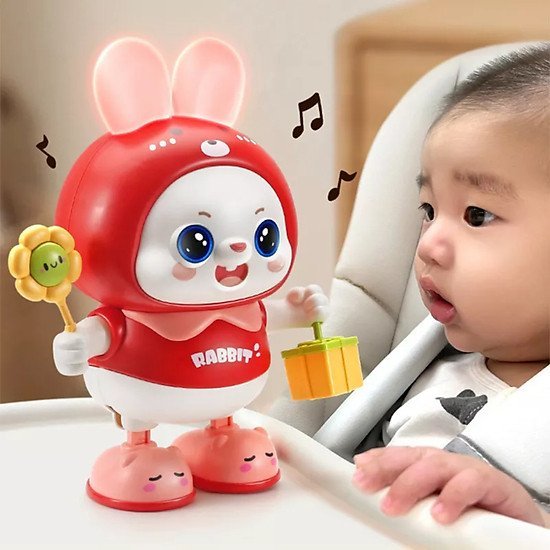 Đồ Chơi Thỏ Nhảy Múa Có Đèn Nhạc Cho Bé Thỏ Di Chuyển Vui Nhộn Thỏ Cầm Hoa Quà - PUPU HOUSE
