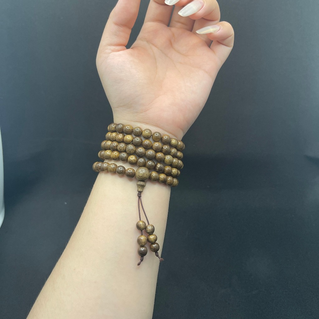 Vòng tay Trầm Hương Ngọc Am lên tuyết, vòng tay tài lộc phong thủy, thơm ngọt đầy đủ kích thước,