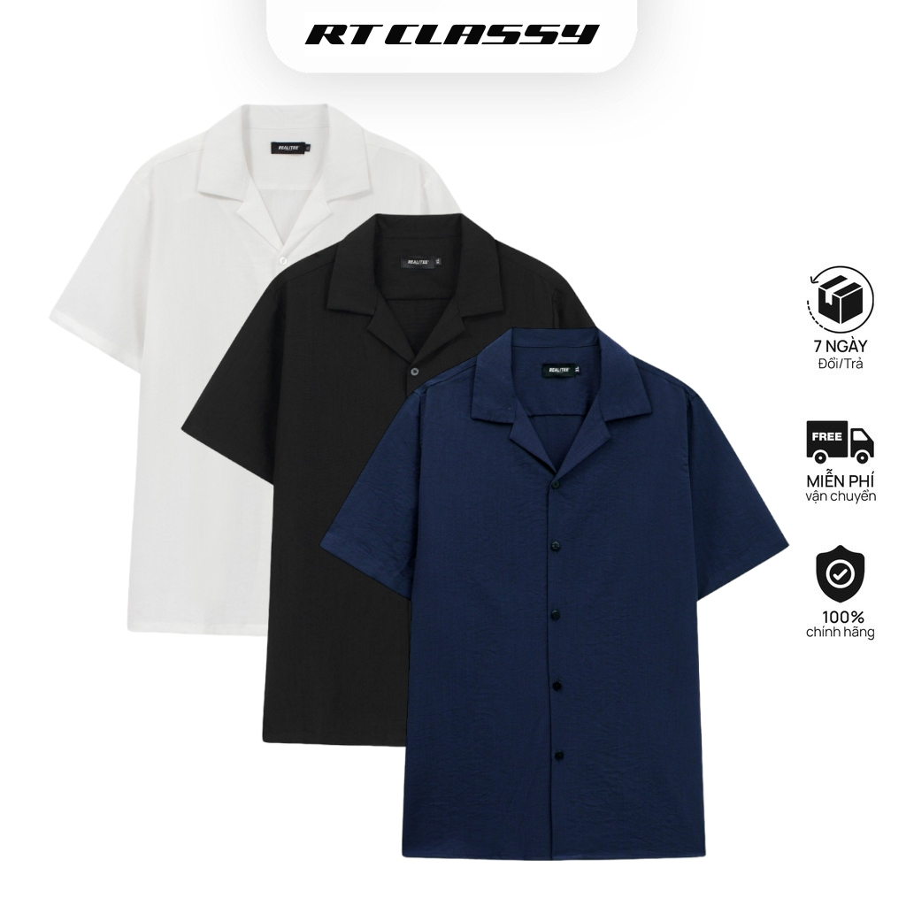 Áo Sơ Mi Cổ Vest RT CLASSY Vải Đũi Thoáng Mát, Sơ Mi Đũi Nam/Nữ Ngắn Tay RT CUBAN SHIRT