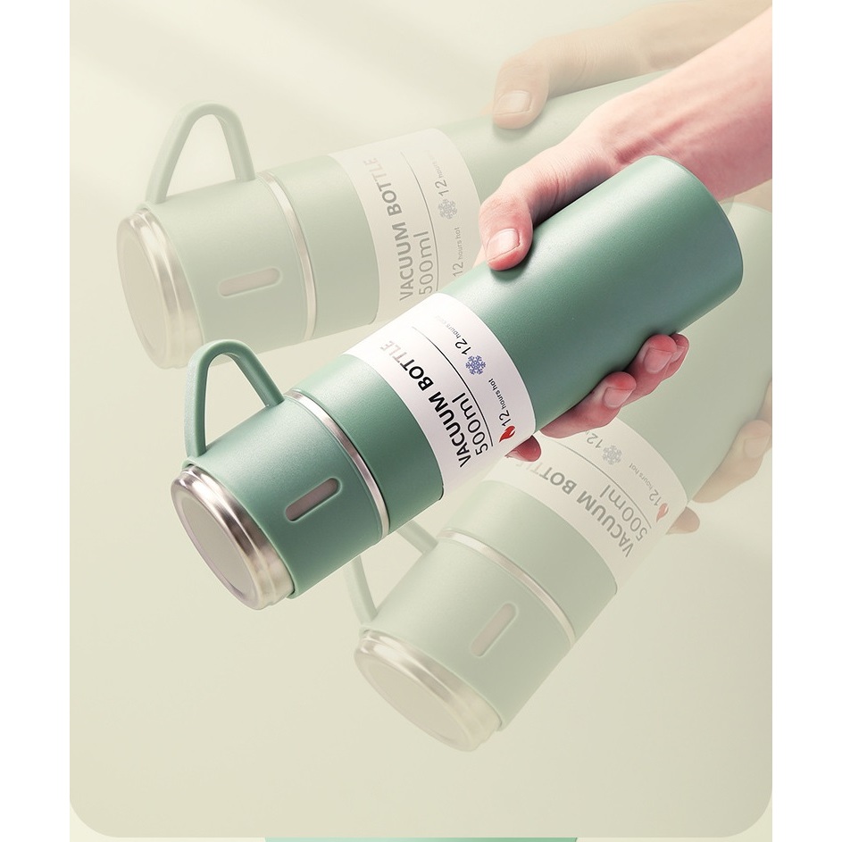 Set bình nước giữ nhiệt du lịch kèm thêm 2 cốc uống inox 304 dung tích 500ml  màu đẹp