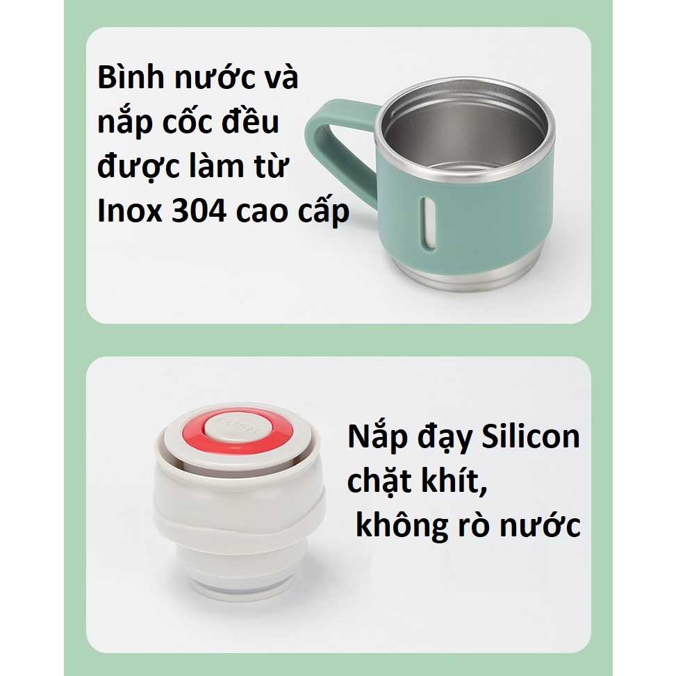 Set bình nước giữ nhiệt du lịch kèm thêm 2 cốc uống inox 304 dung tích 500ml  màu đẹp