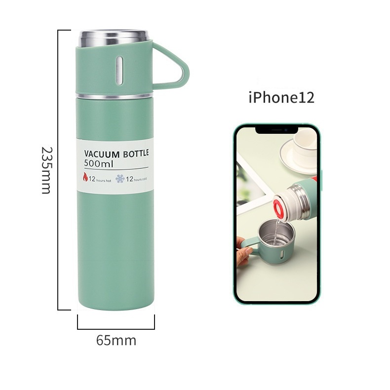 Set bình nước giữ nhiệt du lịch kèm thêm 2 cốc uống inox 304 dung tích 500ml  màu đẹp