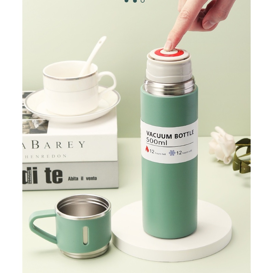 Set bình nước giữ nhiệt du lịch kèm thêm 2 cốc uống inox 304 dung tích 500ml  màu đẹp