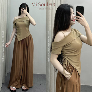 Áo Thun Dây Vai BigSize Rút Dây Bên Hông MiSoul, Áo Thun Cổ Thuyền Vạt Chéo Rút Dây BigSize 207