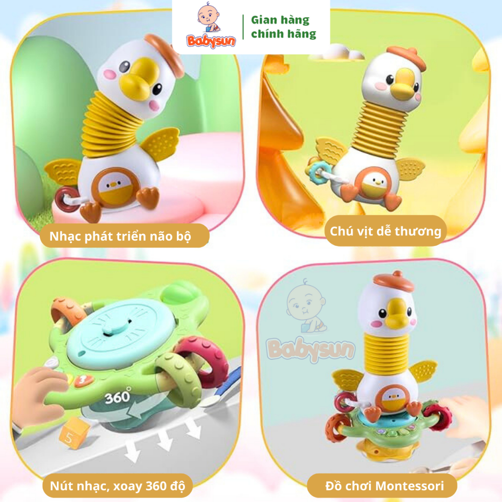 Đồ Chơi Vịt Montessori Cho Bé Sơ Sinh Để Bàn Ăn Cho Bé Ăn Ngoan Có Nhạc Phát Triển Giác Quan Cho Bé - PUPU HOUSE