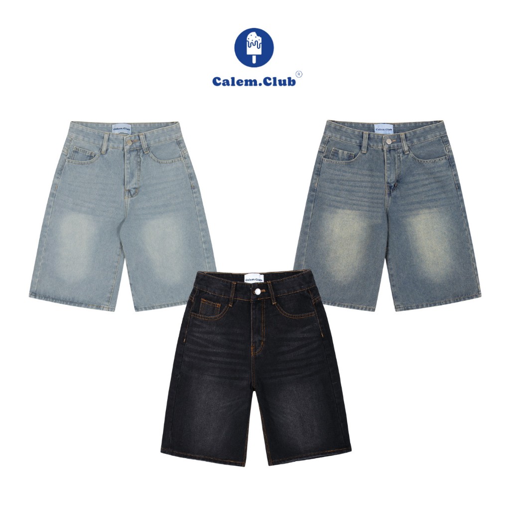 Calem Club - Quần Short Jeans lửng wash cạp thấp ống rộng form unisex