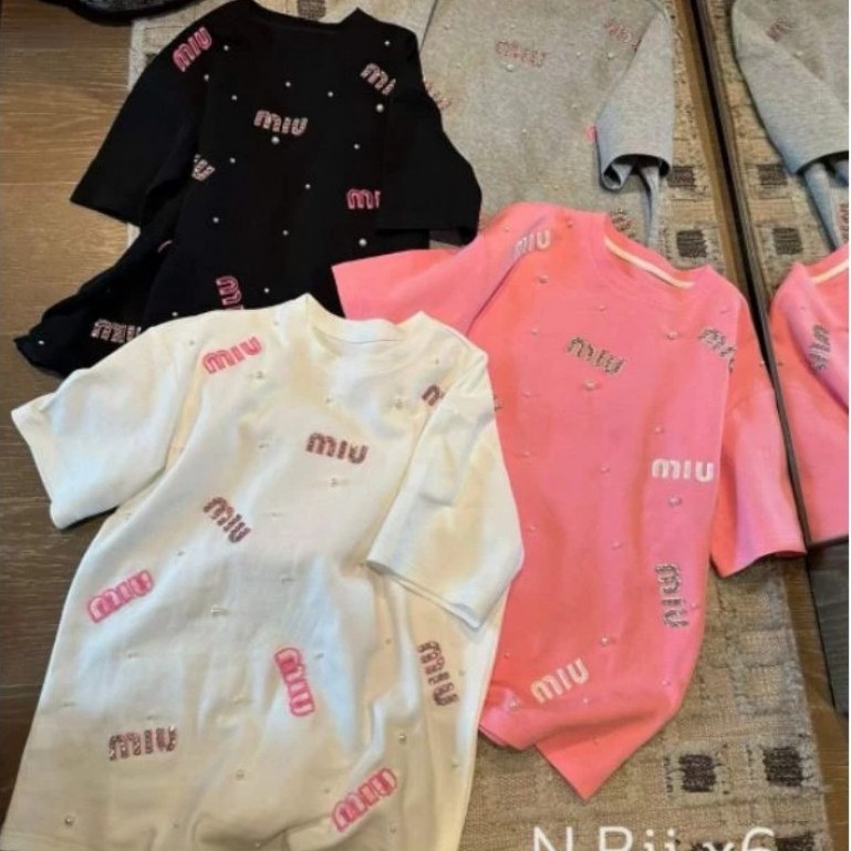 Áo Thun Miu Miu Lông Ngọc Trai / Áo Phông MIU Kín Thân Đính Ngọc ...