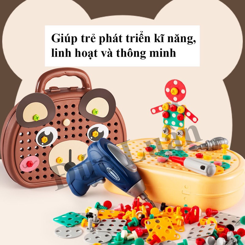 Bộ Đồ Chơi Kỹ Sư Lắp Ráp Đồ Chơi Kĩ Sư Gấu kèm Khoan Điện Đồ Chơi Vặn Ốc Vít  Cho Bé Từ 3 Tuổi - PUPU HOUSE