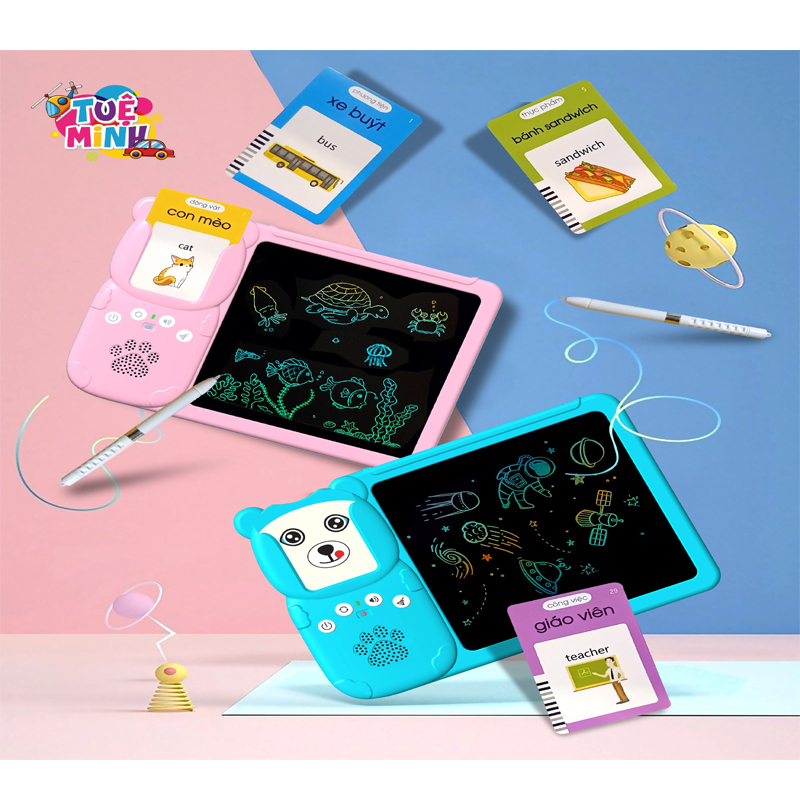 Máy đọc thẻ Flashcard song ngữ Anh Việt kết hợp bảng viết tự xóa thông minh LCD Máy đọc viết thông minh - PUPU HOUSE