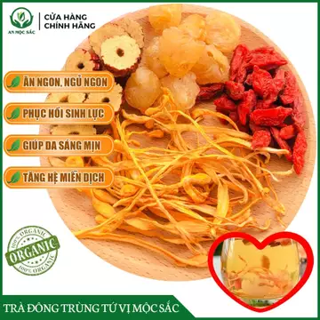 ✅[THƯỢNG HẠNG] Trà Đông Trùng Hạ Thảo Tứ Vị Gồm Đông Trùng, Long Nhãn, Táo Đỏ, Kỷ Tử Đỏ tại An Mộc Sắc Natural